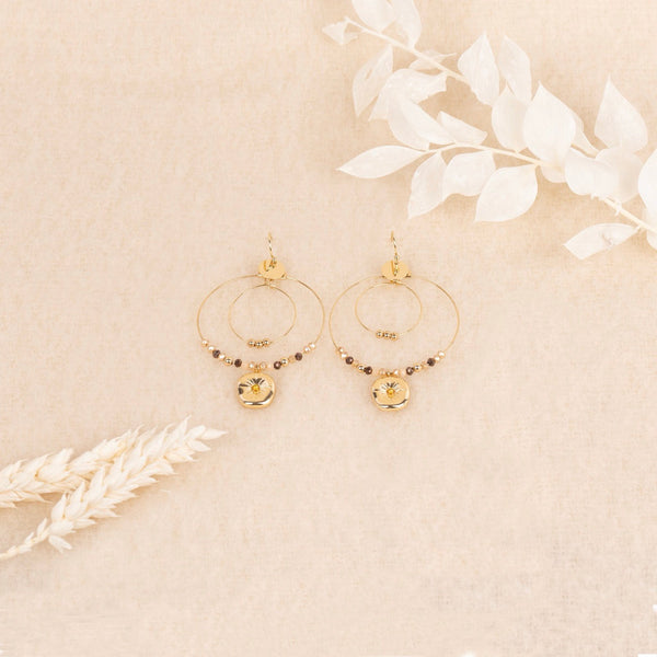 Boucles D'Oreilles La En Gris - Laiton Doré