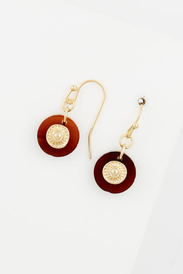 Boucle D'Oreilles Thio Résine Marron - Laiton Doré