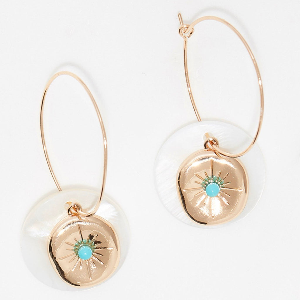 Boucles D'Oreilles Les Gonaives Turquoise Et Nacre - Laiton Doré