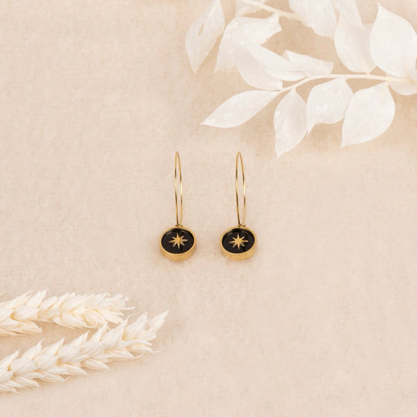 Boucle D'Oreilles Raimanu Résine Noire - Laiton Doré