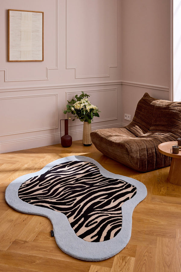Âme fauve – Tapis en laine zébré - bleu Âme fauve
