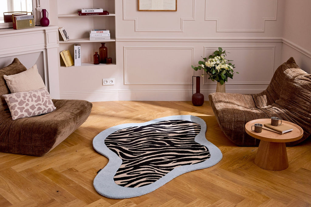 Âme fauve – Tapis en laine zébré - bleu Âme fauve
