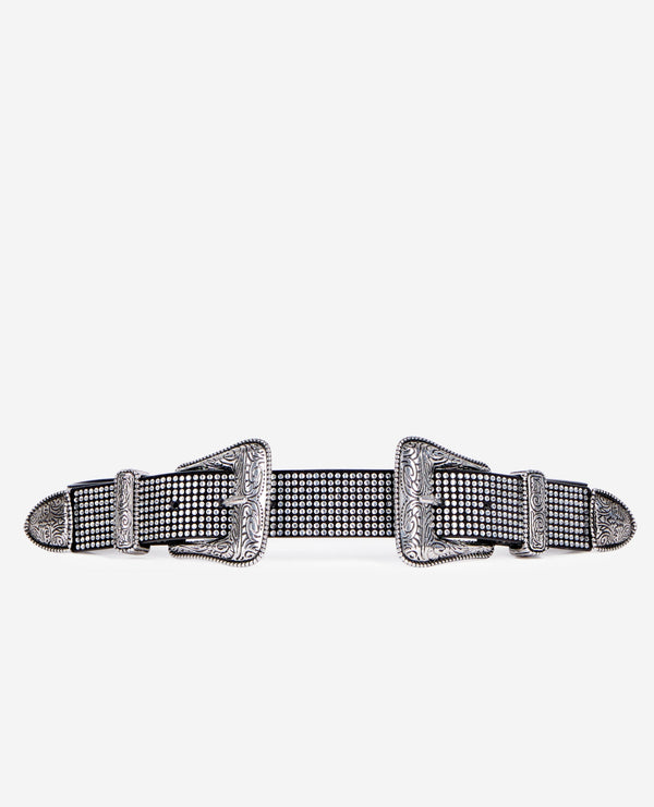 The Kooples - Ceinture Western En Cuir Double Boucles Avec Strass