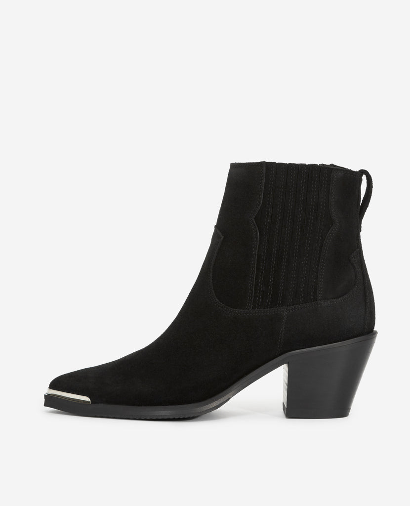 The Kooples - Bottines Noires Cuir Suédé Style Western - Femme