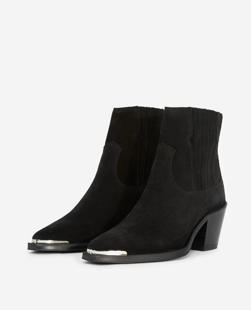The Kooples - Bottines Noires Cuir Suédé Style Western - Femme