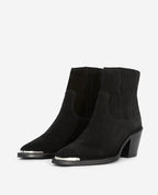 The Kooples - Bottines Noires Cuir Suédé Style Western - Femme