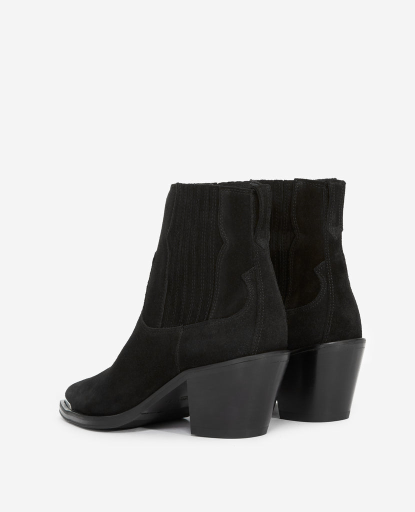 The Kooples - Bottines Noires Cuir Suédé Style Western - Femme