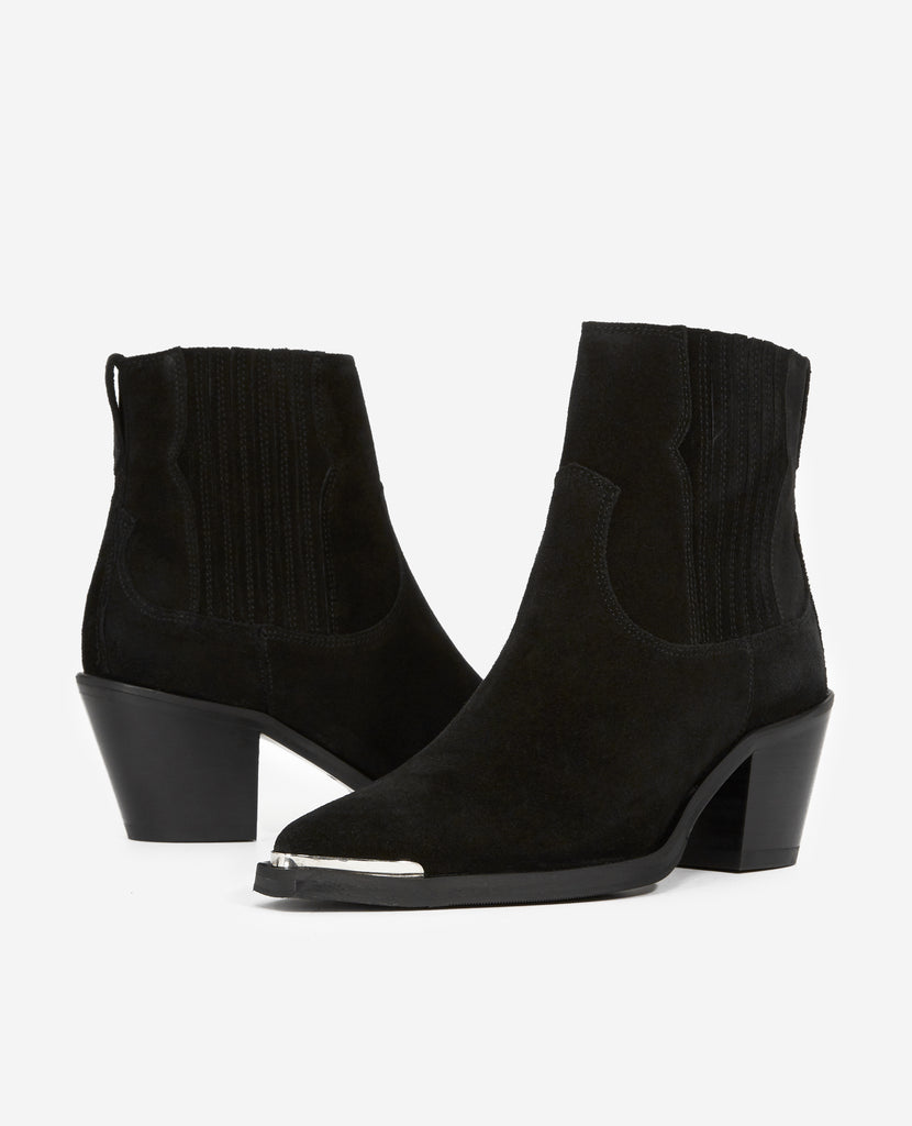 The Kooples - Bottines Noires Cuir Suédé Style Western - Femme