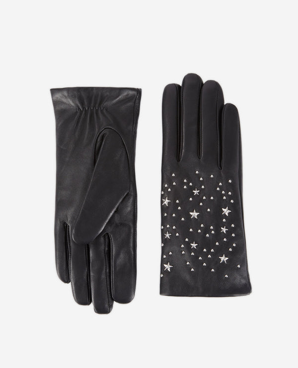 Gants En Cuir Avec Rivets Etoiles - Femme