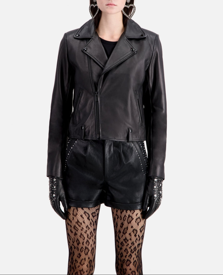 Gants En Cuir Avec Rivets Etoiles - Femme