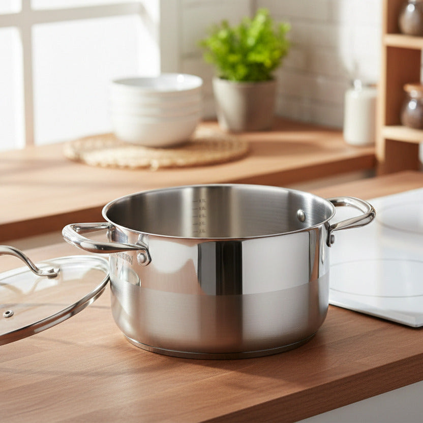 Marmite 32cm - Couvercle En Verre - Acier Inoxydable - Inox