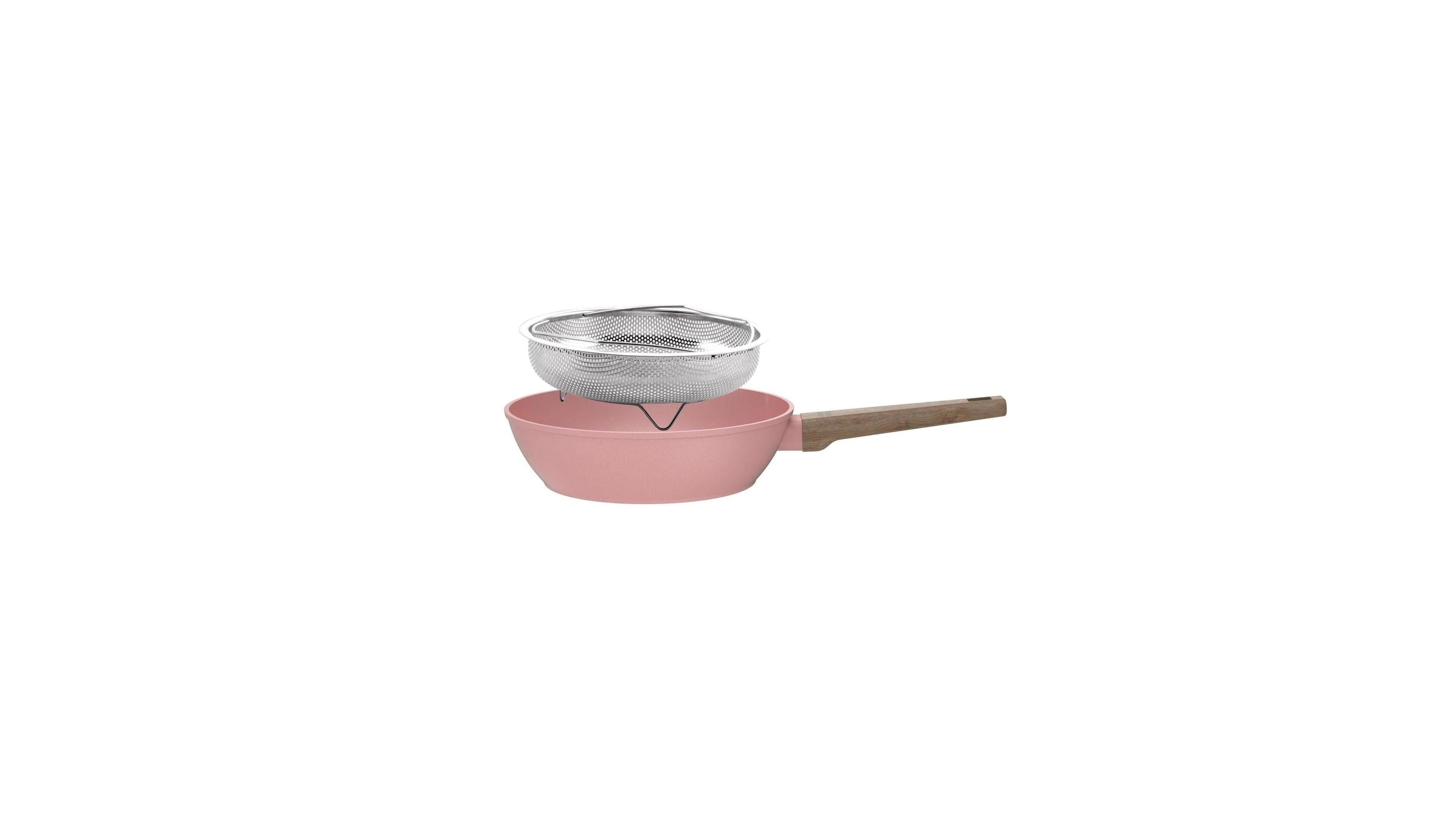 Sauteuse 28cm Avec Couvercle + Panier - Aluminium Forgé - Revêtement Céramique - Rose