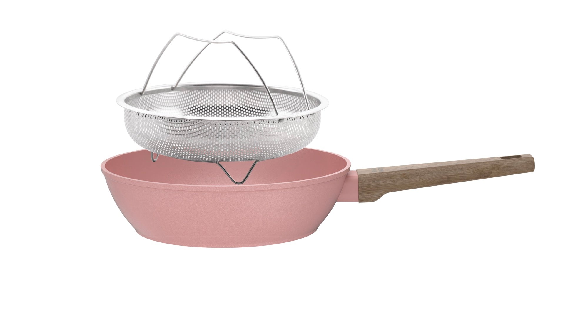Sauteuse 28cm Avec Couvercle + Panier - Aluminium Forgé - Revêtement Céramique - Rose