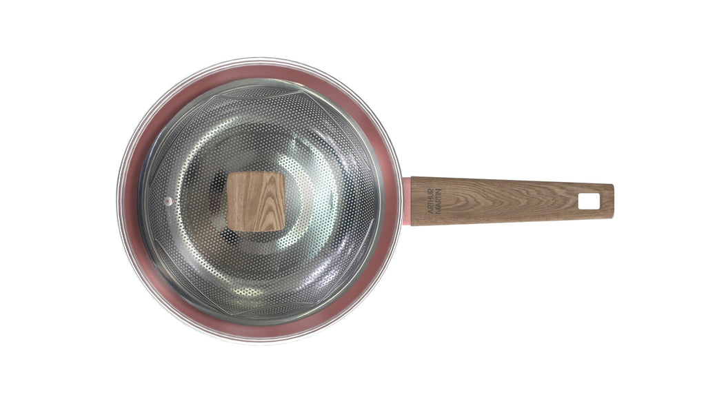 Sauteuse 28cm Avec Couvercle + Panier - Aluminium Forgé - Revêtement Céramique - Rose