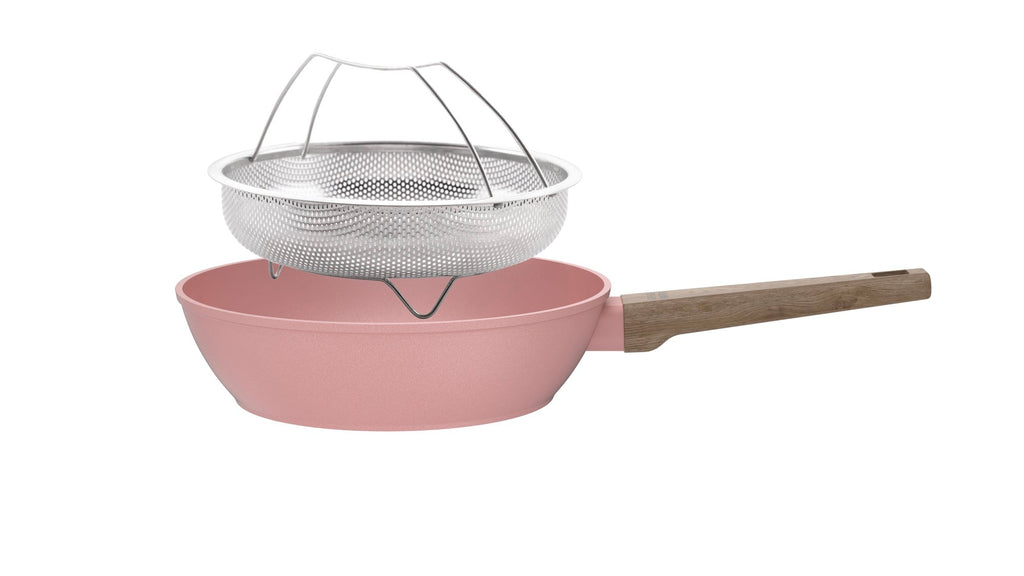 Sauteuse 28cm Avec Couvercle + Panier - Aluminium Forgé - Revêtement Céramique - Rose