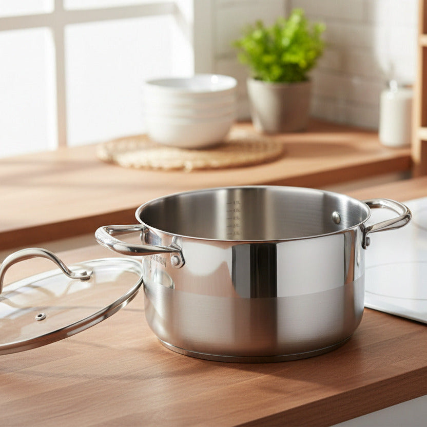 Marmite 24cm - Couvercle vERRE - Acier Inoxydable - Inox