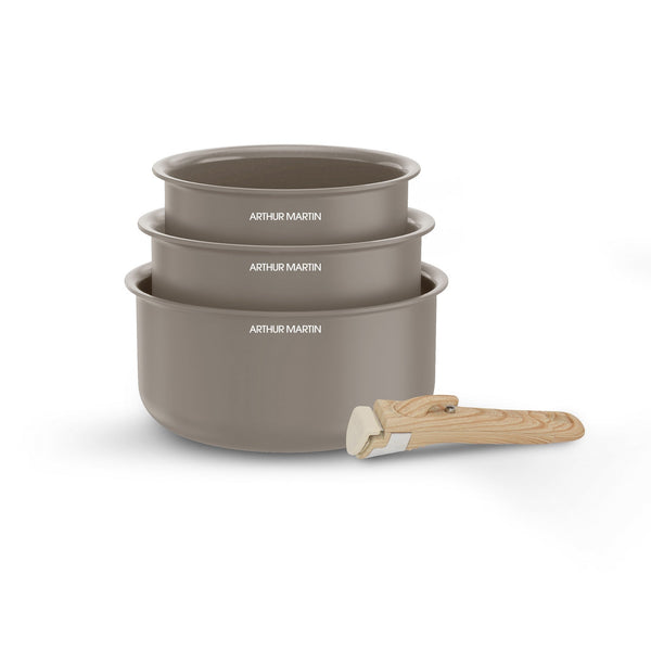Set 3 Casseroles 16/18/20cm - Aluminium - Anti-Adhésif - Gris Mat