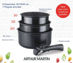 Set 3 Casseroles 16/18/20cm - Aluminium - Anti-Adhésif - Noir