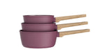 Set 3 Casseroles 16/18/20cm - Aluminium Forgé - Revêtement Céramique - Prune