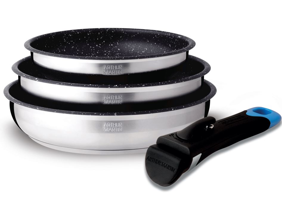 Set 3 Poêles 20/24/26cm - Acier Inoxydable - Anti Adhésif - Inox