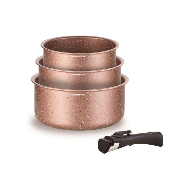 Set 3 Casseroles 16/18/20cm - Aluminium - Anti-Adhésif - Terracotta