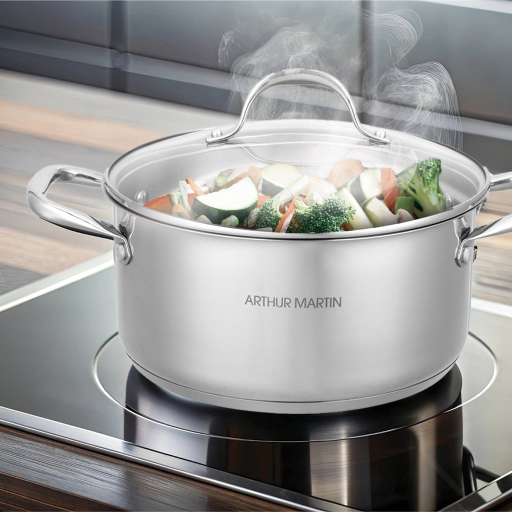 Marmite 28cm - Couvercle En Verre - Acier Inoxydable - Inox