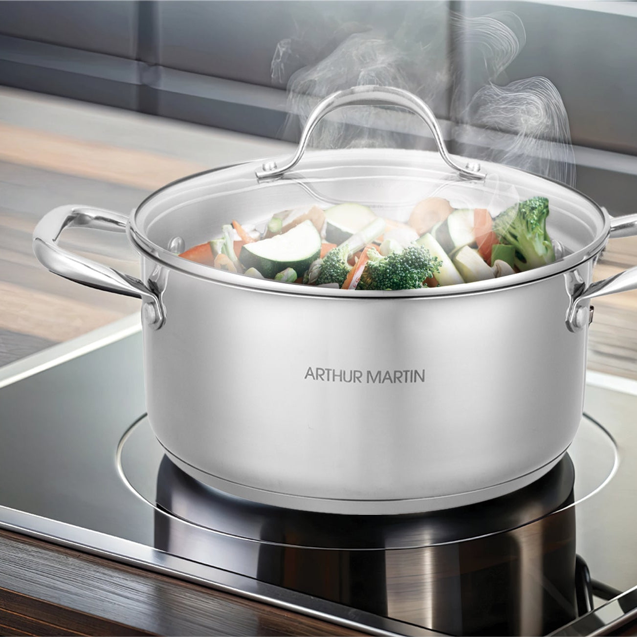 Marmite 28cm - Couvercle En Verre - Acier Inoxydable - Inox