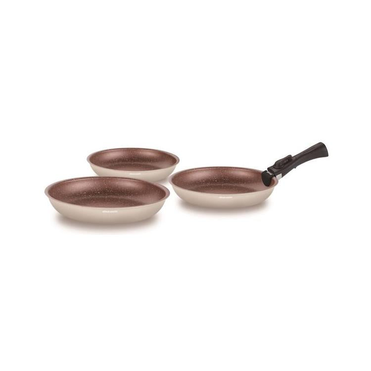 Set 3 Poêles 20/24/28cm - Aluminium - Anti-Adhésif - Crème