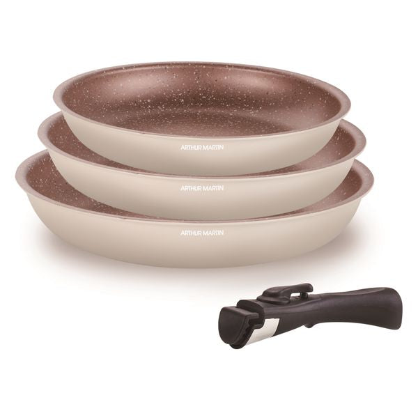 Set 3 Poêles 20/24/28cm - Aluminium - Anti-Adhésif - Crème