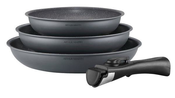 Set 3 Poêles 20/24/28cm - Aluminium - Anti-Adhésif - Gris Mat