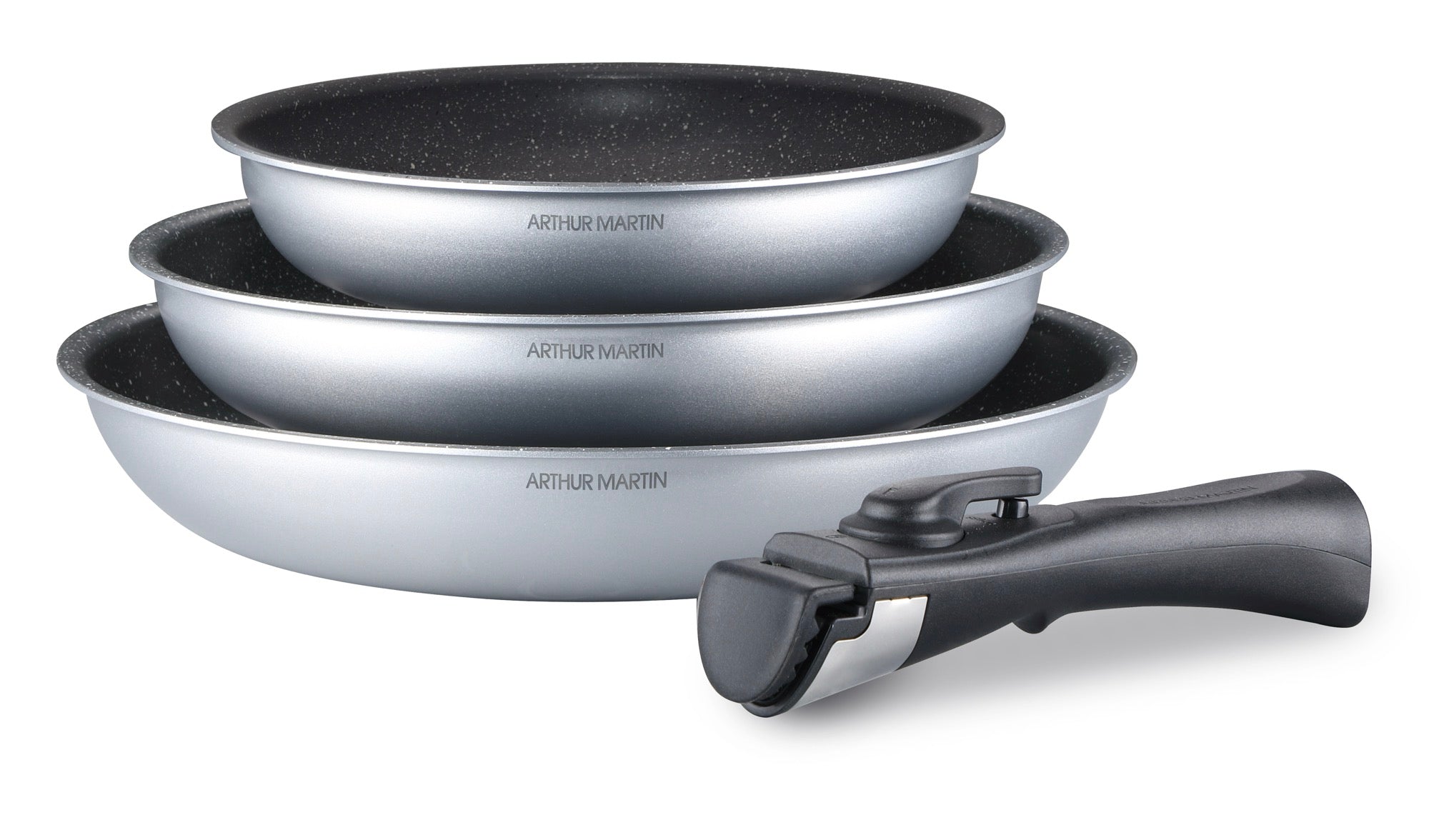 Set 3 Poêles 20/24/28cm - Aluminium - Anti-Adhésif - Silver