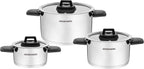 Set 3 Marmites 2/4/6L - Poignées Rabattables - Acier Inoxydable - Inox