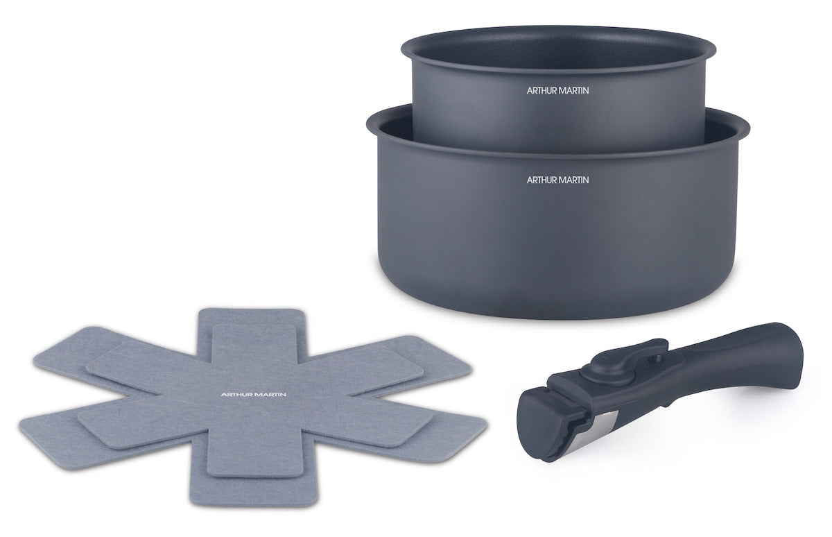 Set 2 Casseroles 16/20cm + 2 Proteges Poeles + 1 Poignée - Aluminium - Marine