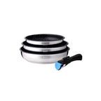 Set 3 Poêles 20/24/26cm - Intérieur Anti-Adhésif - Acier Inoxydable - Inox