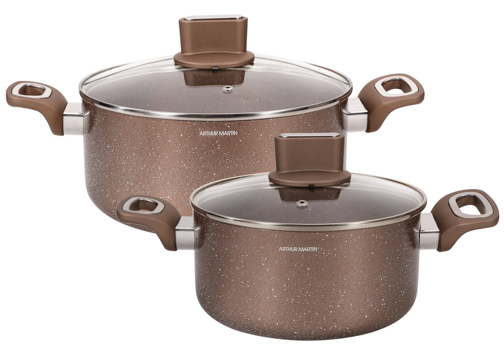 Set 2 Marmites 20/24cm Avec Couvercles - Aluminium - Anti Adhésif - Terracotta