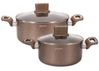 Set 2 Marmites 20/24cm Avec Couvercles - Aluminium - Anti Adhésif - Terracotta