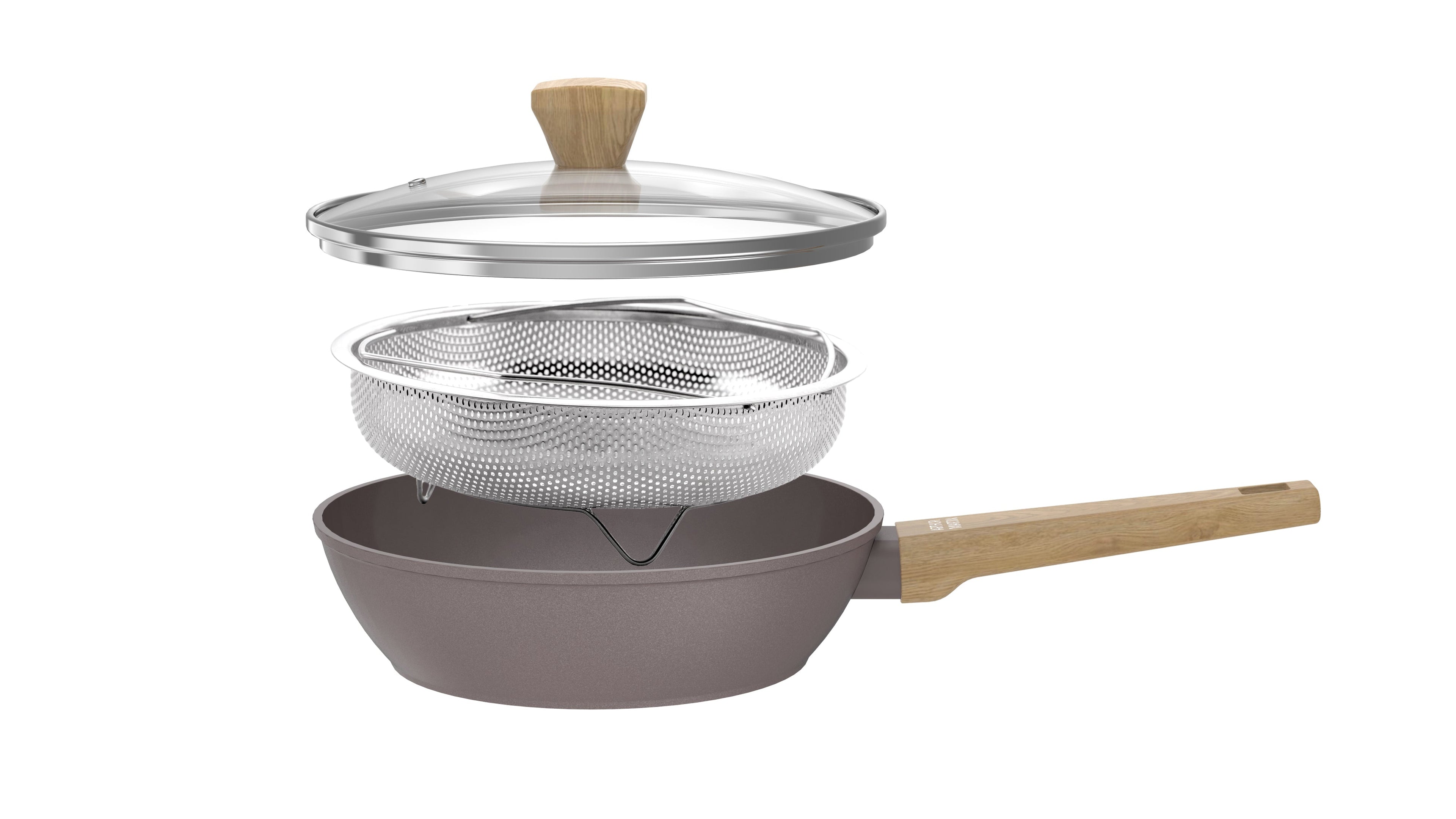 Sauteuse 28cm Avec Couvercle + Panier - Aluminium Forgé - Revêtement Céramique - Taupe