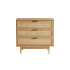 Amana - Commode 3 Tiroirs - Effet Chêne Et Cannage Rotin
