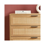 Amana - Commode 3 Tiroirs - Effet Chêne Et Cannage Rotin