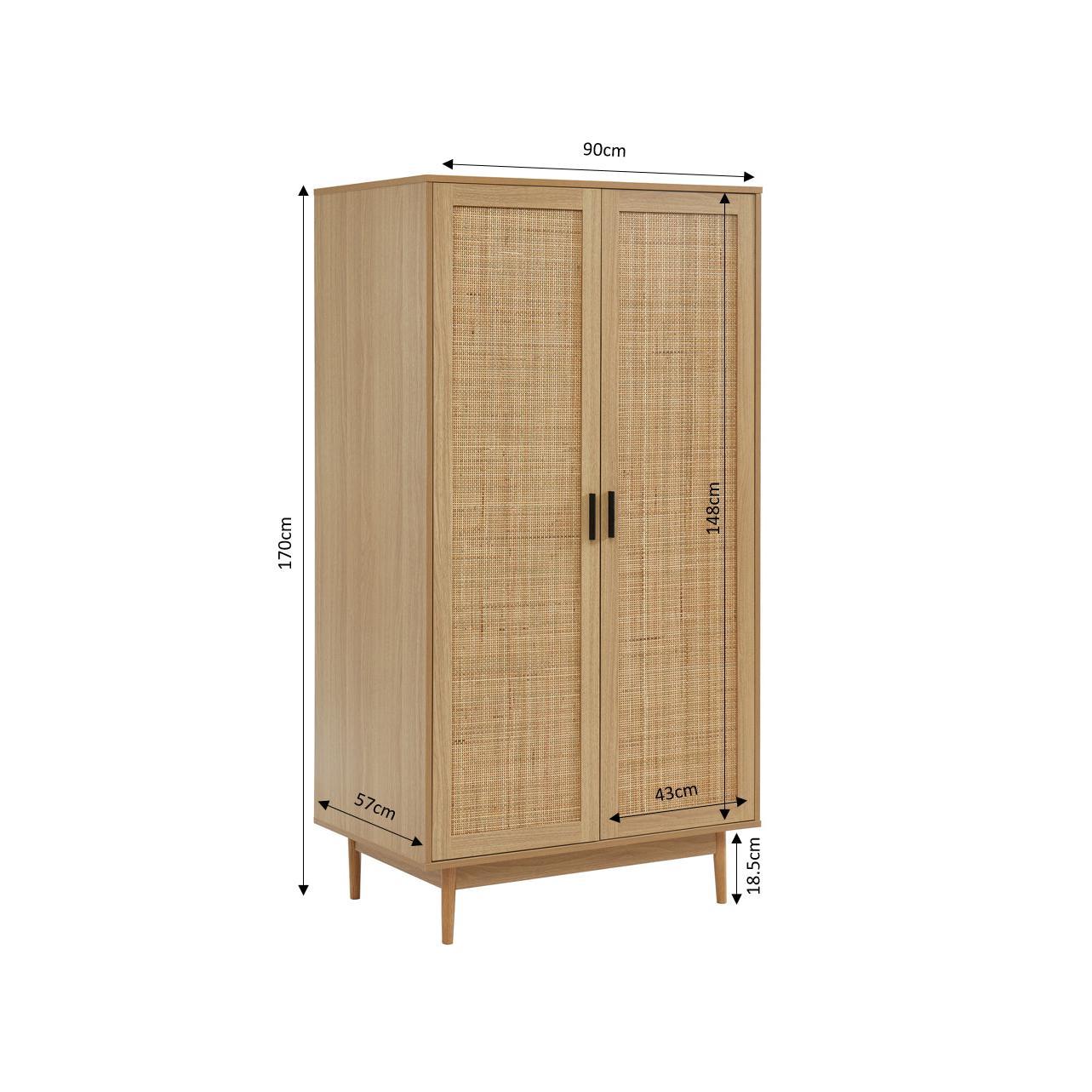 Amana - Armoire 2 Portes - Effet Chêne Et Cannage Rotin