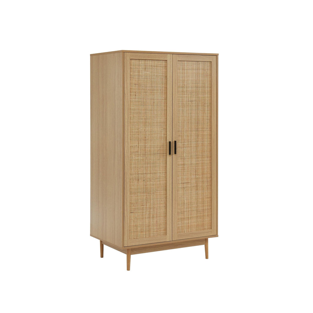 Amana - Armoire 2 Portes - Effet Chêne Et Cannage Rotin