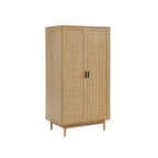 Amana - Armoire 2 Portes - Effet Chêne Et Cannage Rotin