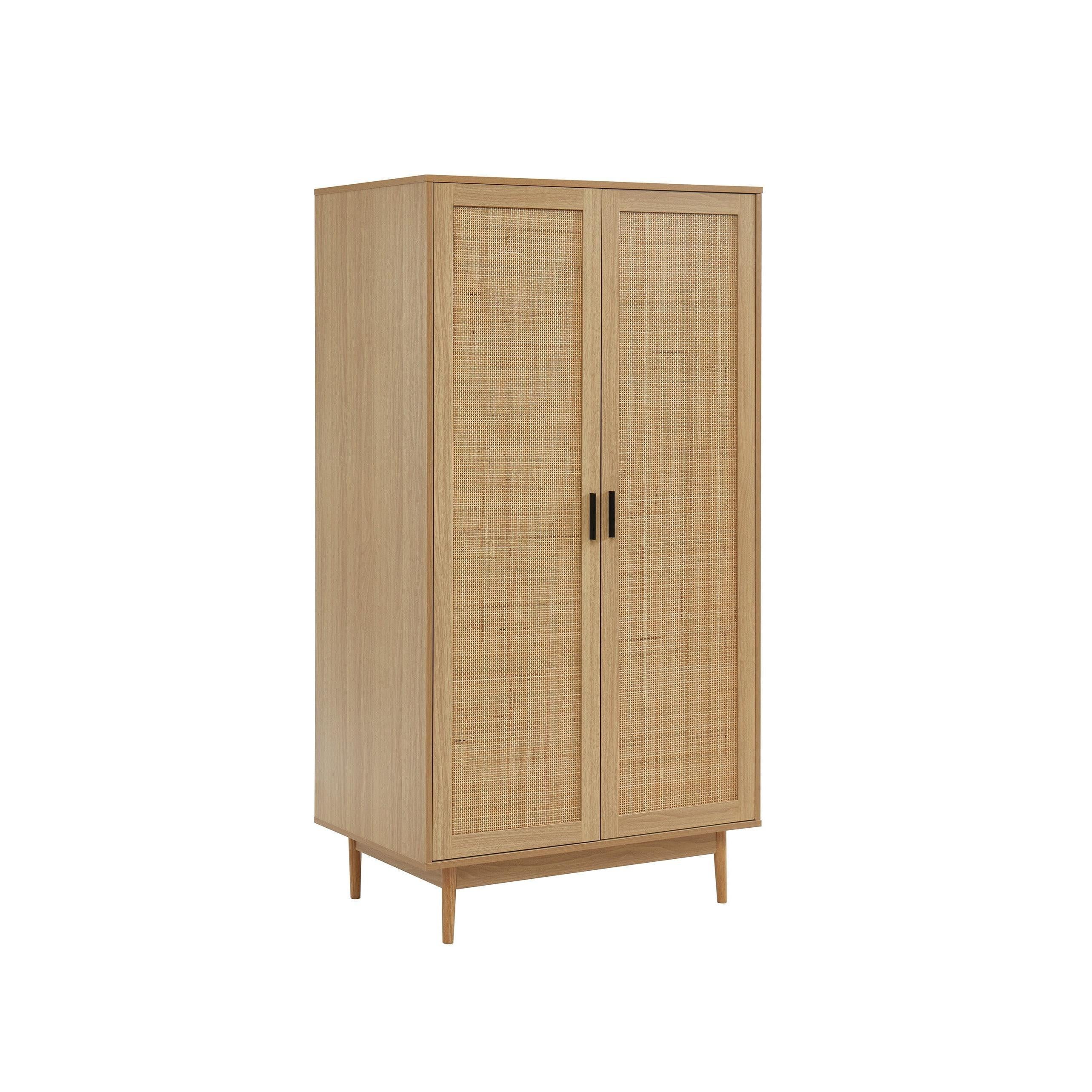 Amana - Armoire 2 Portes - Effet Chêne Et Cannage Rotin