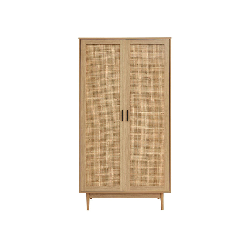 Amana - Armoire 2 Portes - Effet Chêne Et Cannage Rotin