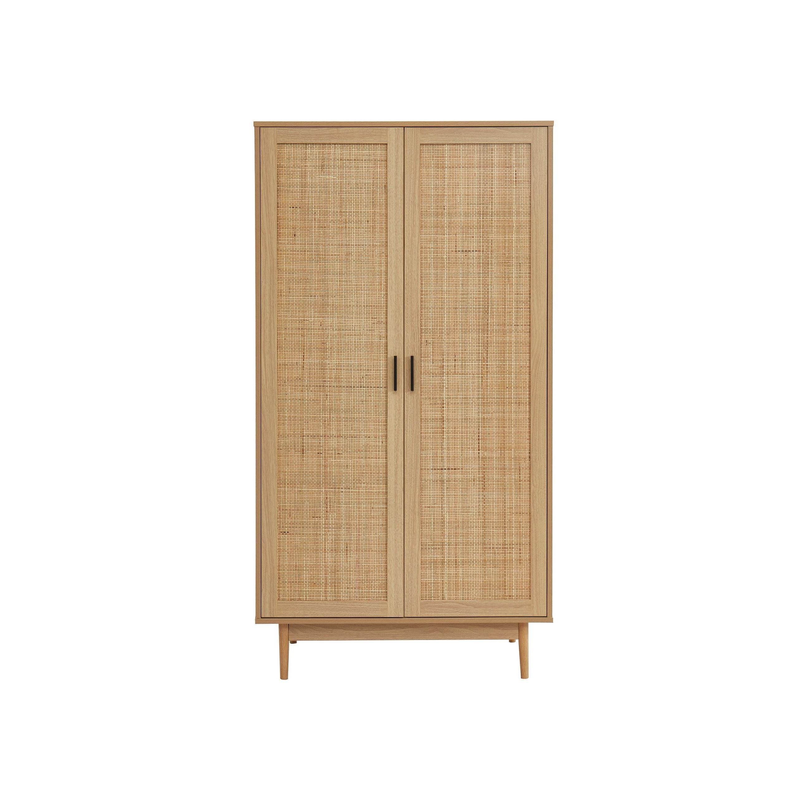 Amana - Armoire 2 Portes - Effet Chêne Et Cannage Rotin
