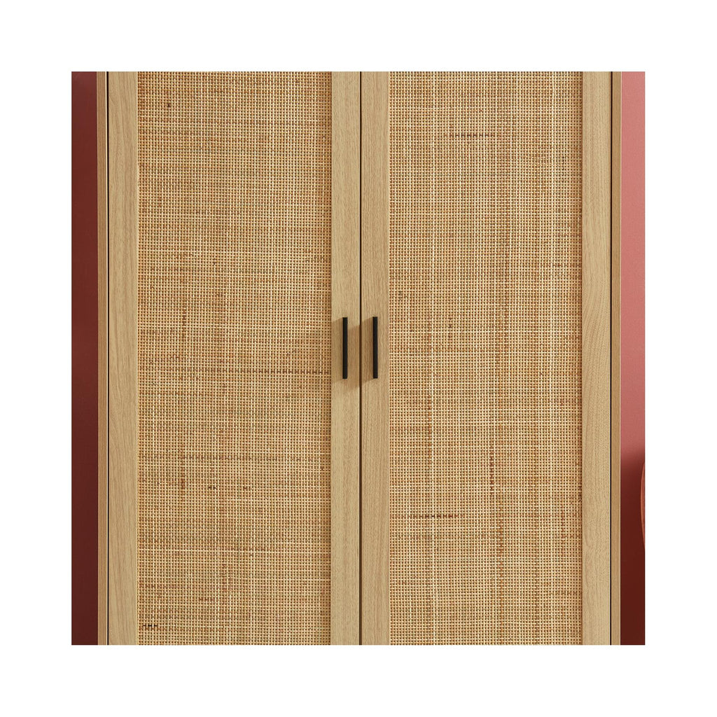 Amana - Armoire 2 Portes - Effet Chêne Et Cannage Rotin