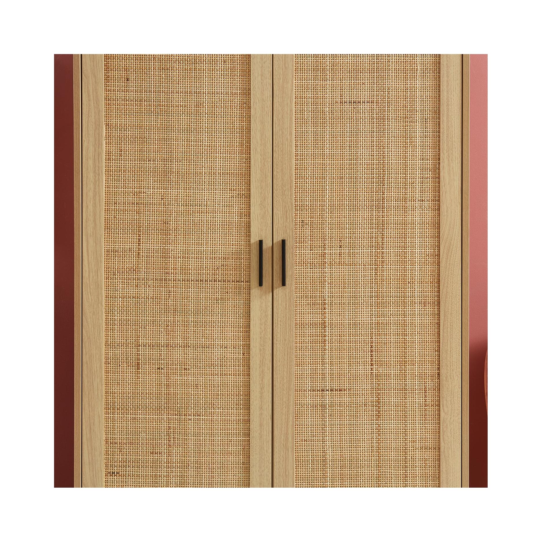 Amana - Armoire 2 Portes - Effet Chêne Et Cannage Rotin
