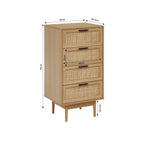 Amana - Chiffonnier 4 Tiroirs - Effet Chêne Et Cannage Rotin