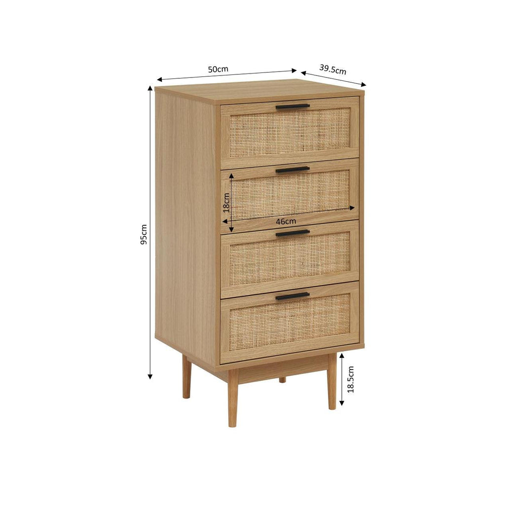 Amana - Chiffonnier 4 Tiroirs - Effet Chêne Et Cannage Rotin