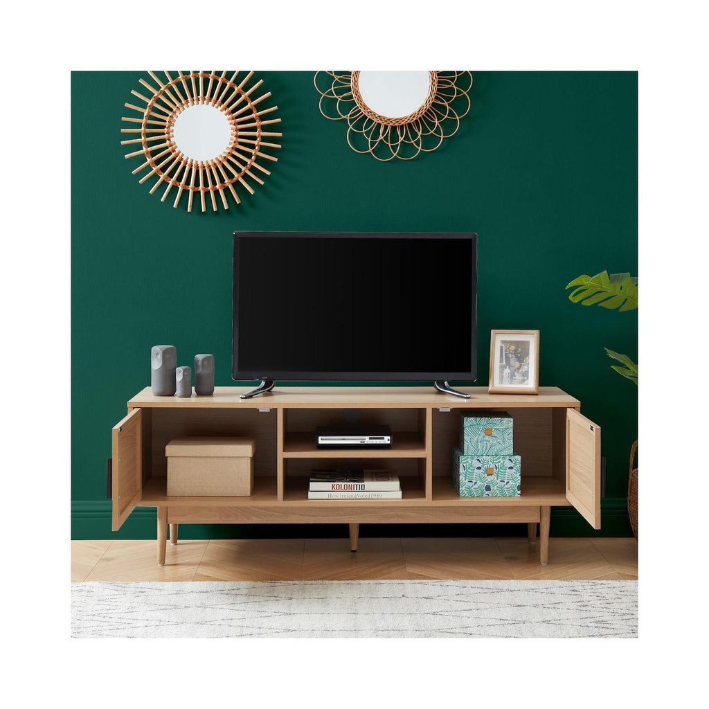 Amana - Meuble Tv - Effet Chêne Et Cannage Rotin